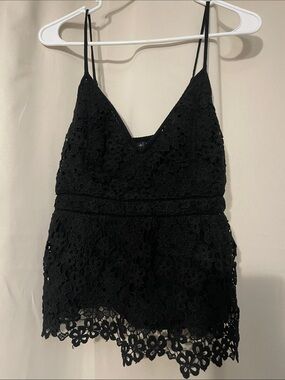 Abercrombie & Fitch Black Floral Lace Spaghetti Strap Tank